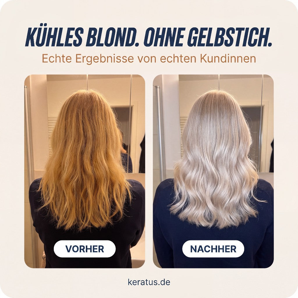Kühles Blond ohne Gelbstich, Vorher und Nachher