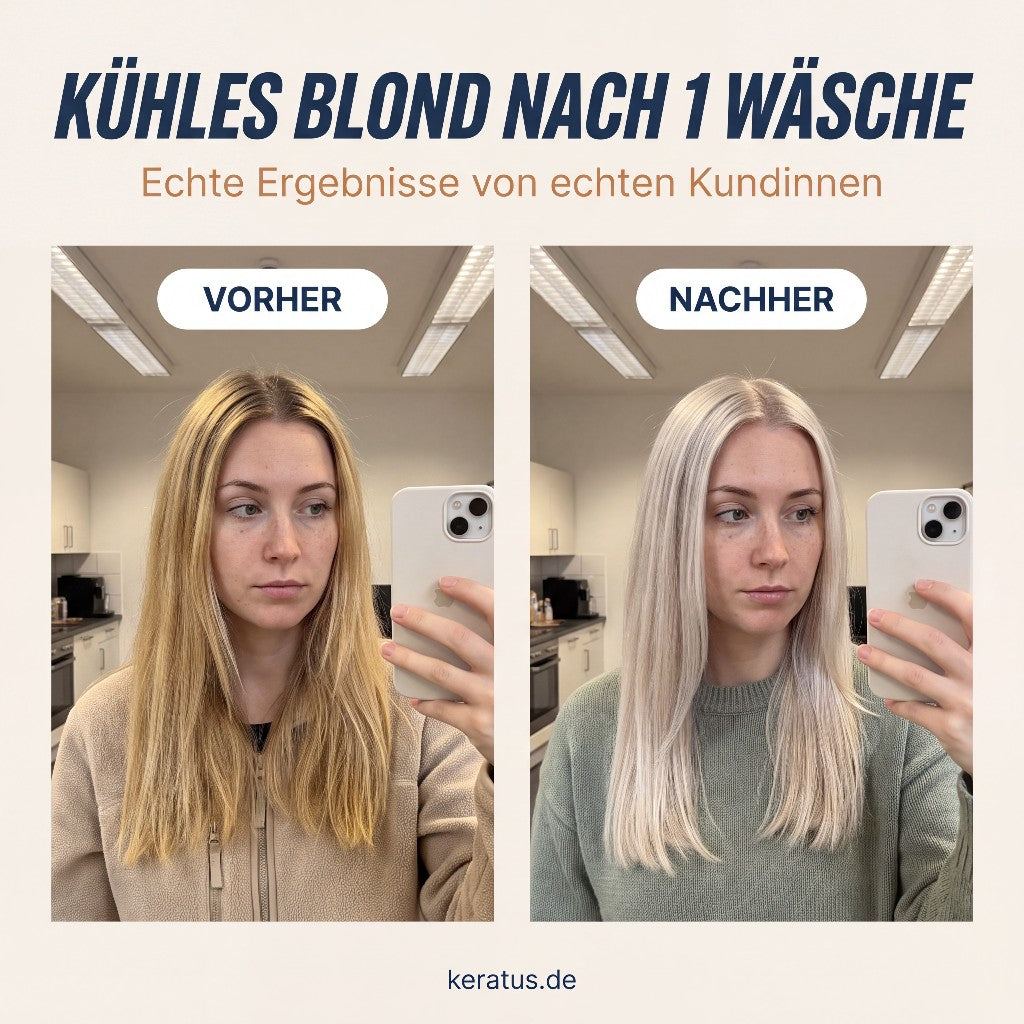 Kühles Blond nach 1 Wäsche, Vorher und Nachher